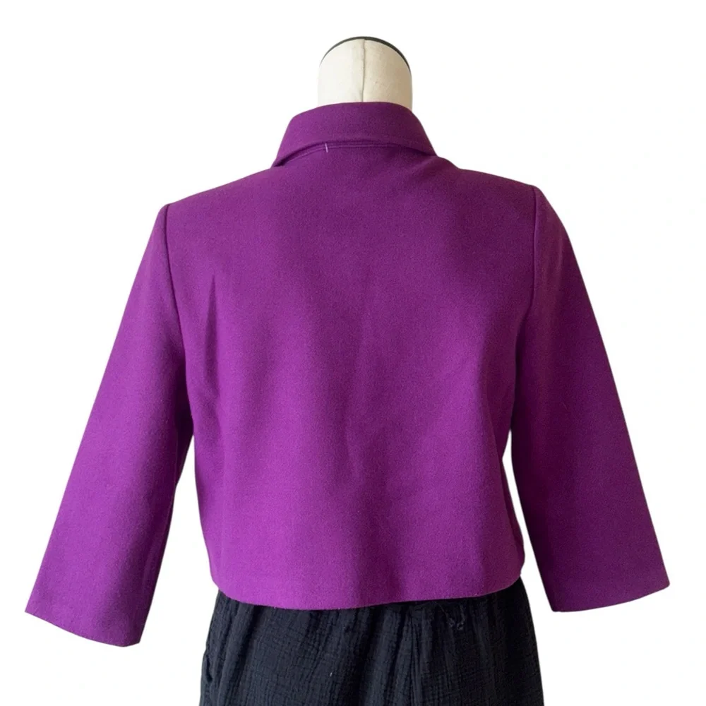 NWOT Carole Wren Purple 3/4 Sleeve Crop Tailored Jacket Coat Embellished Button